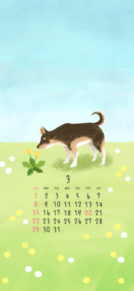 スマホ用壁紙2026年3月用（カレンダー有）