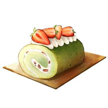 イラスト 抹茶とイチゴのロールケーキ